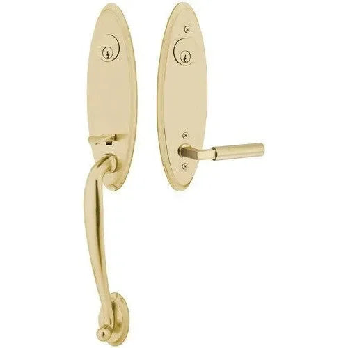 Emtek Marietta Tubular Entrance Handleset With Hercules Lever in Satin Brass finish
