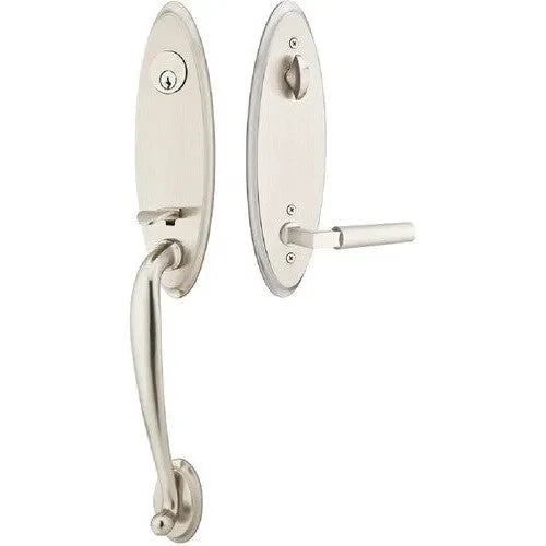 Emtek Marietta Tubular Entrance Handleset With Hercules Lever in Satin Nickel finish
