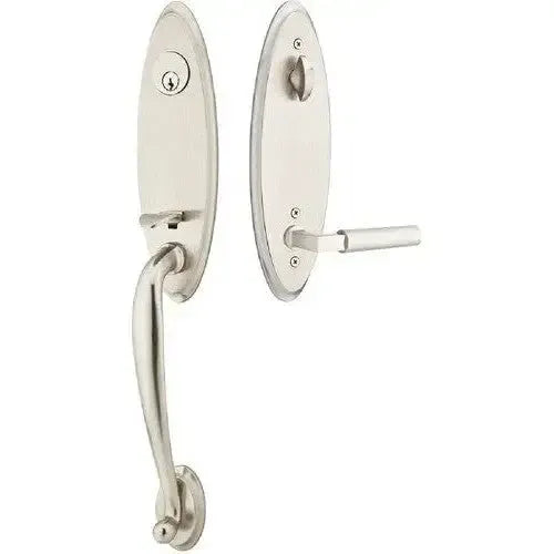 Emtek Marietta Tubular Entrance Handleset With Hercules Lever in Satin Nickel finish
