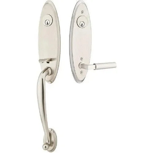 Emtek Marietta Tubular Entrance Handleset With Hercules Lever in Satin Nickel finish