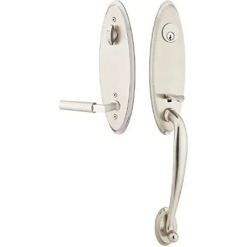 Emtek Marietta Tubular Entrance Handleset With Hercules Lever in Satin Nickel finish