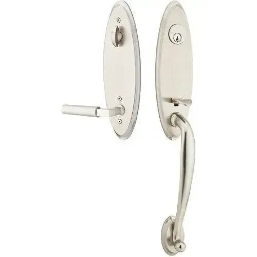 Emtek Marietta Tubular Entrance Handleset With Hercules Lever in Satin Nickel finish