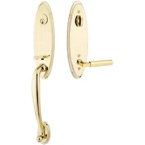 Emtek Marietta Tubular Entrance Handleset With Hercules Lever in Unlacquered Brass finish