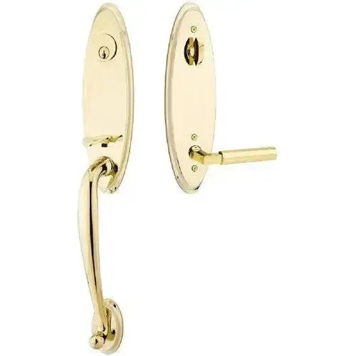 Emtek Marietta Tubular Entrance Handleset With Hercules Lever in Unlacquered Brass finish