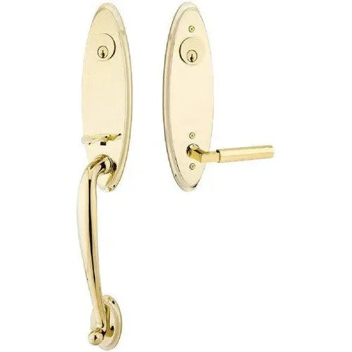 Emtek Marietta Tubular Entrance Handleset With Hercules Lever in Unlacquered Brass finish