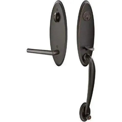 Emtek Marietta Tubular Entrance Handleset with Stuttgart Lever in Oil Rubbed Bronze finish