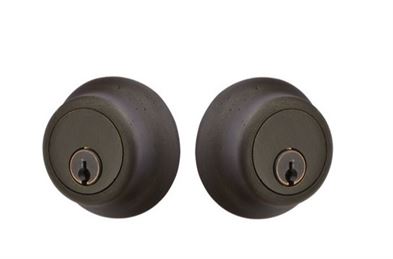 Emtek Double Cylinder Regular Sandcast Bronze Keyed Deadbolt in Medium Bronze Patina finish