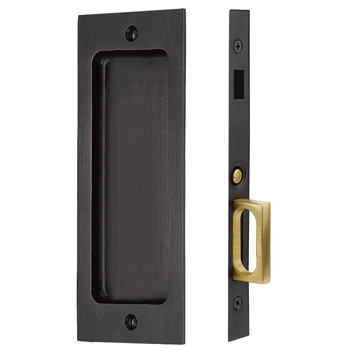 Emtek Dummy Rustic Modern Rectangular Pocket Door Mortise Lock in Medium Bronze Patina finish