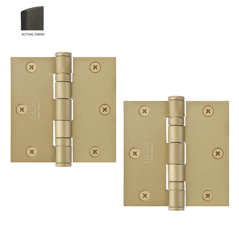 Emtek Heavy Duty Steel Ball Bearing Hinge, 3.5" x 3.5" with Square Corners in Medium Bronze Patina finish