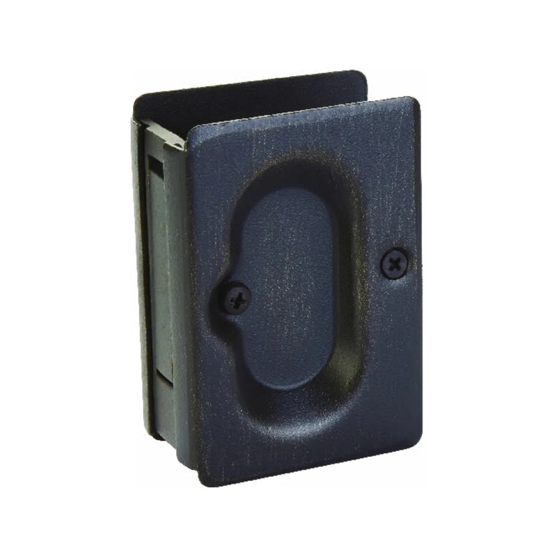 The Emtek Passage Standard Pocket Door Lock in Medium Bronze Patina finish