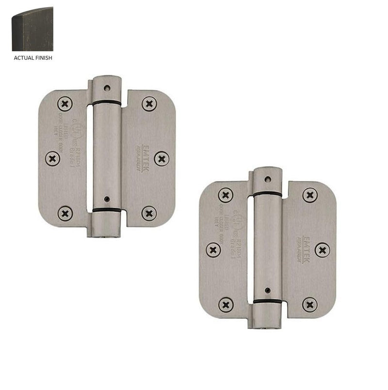 The Emtek Plated Steel UL Listed Spring Hinge, 3.5" x 3.5" with 5/8" Radius Corners in Medium Bronze Patina finish