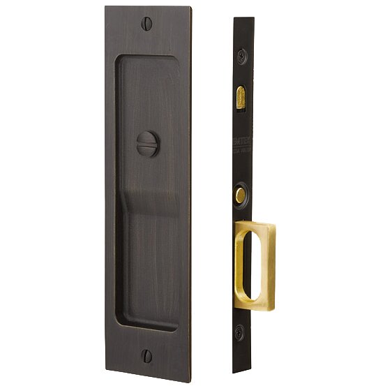 Emtek Privacy Rustic Modern Rectangular Pocket Door Mortise Lock in Medium Bronze Patina finish