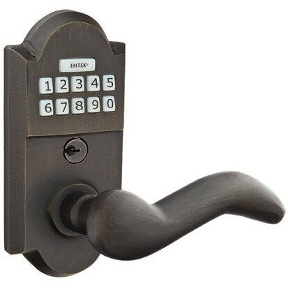 Emtek Sandcast Bronze Electronic Keypad Leverset with Cody Lever in Medium Bronze Patina finish