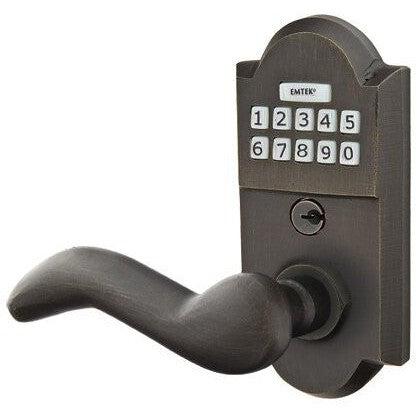 Emtek Sandcast Bronze Electronic Keypad Leverset with Cody Lever in Medium Bronze Patina finish