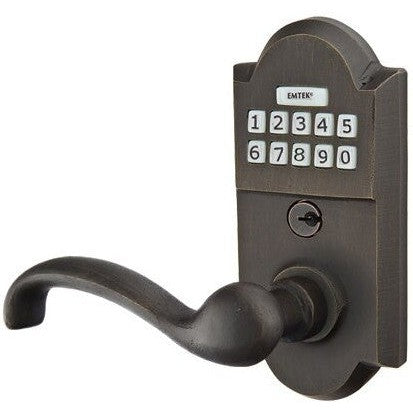 Emtek Sandcast Bronze Electronic Keypad Leverset with Teton Lever in Medium Bronze Patina finish