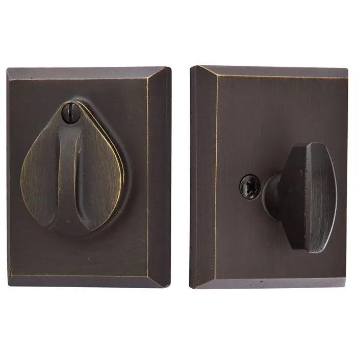 Emtek Single Cylinder #3 Sandcast Bronze Keyed Deadbolt with Flap in Medium Bronze Patina finish