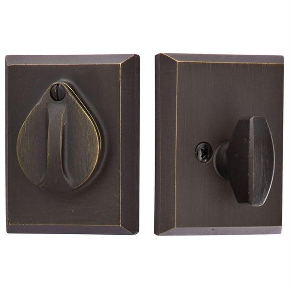 Emtek Single Cylinder #3 Sandcast Bronze Keyed Deadbolt with Flap in Medium Bronze Patina finish