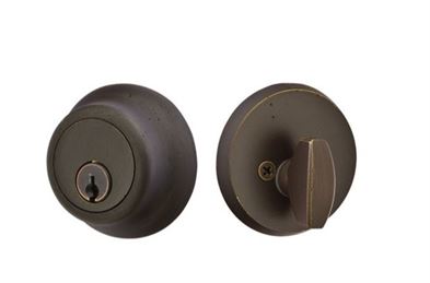 Emtek Single Cylinder Regular Sandcast Bronze Keyed Deadbolt in Medium Bronze Patina finish