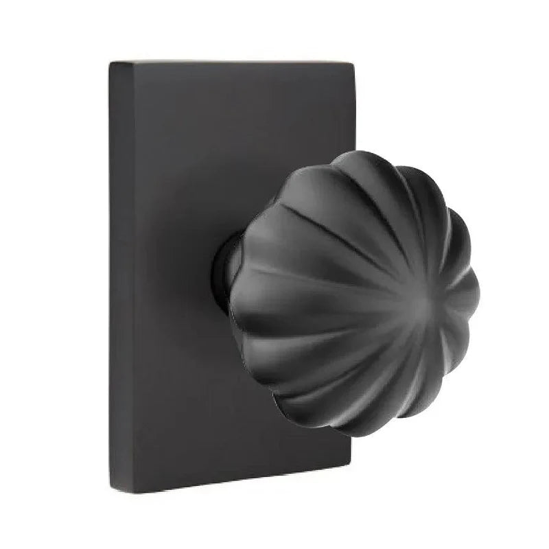 Emtek Melon Knob With Modern Rectangular Rosette Flat Black