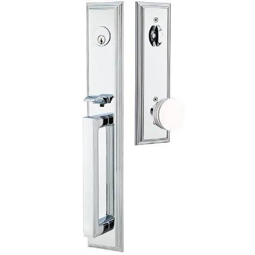 Emtek Melrose Tubular Entrance Handleset With Bern Knob in Polished Chrome finish