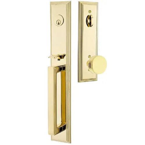 Emtek Melrose Tubular Entrance Handleset With Bern Knob in Unlacquered Brass finish