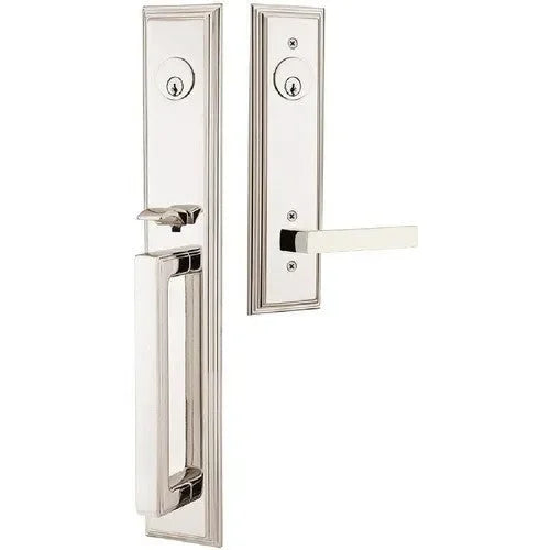 Emtek Melrose Tubular Entrance Handleset With Dumont Lever Lifetime Polished Nickel