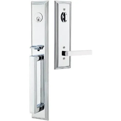 Emtek Melrose Tubular Entrance Handleset With Dumont Lever Polished Chrome
