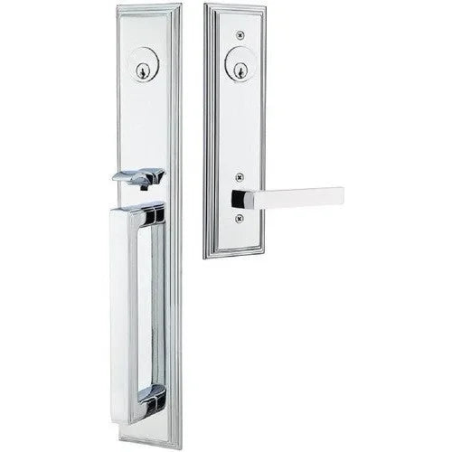 Emtek Melrose Tubular Entrance Handleset With Dumont Lever Polished Chrome