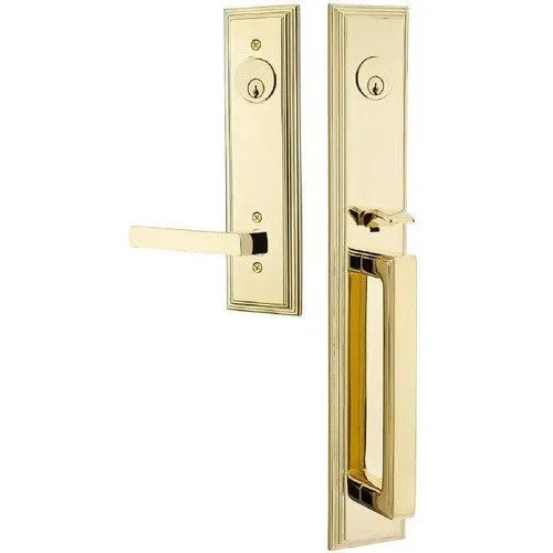 Emtek Melrose Tubular Entrance Handleset With Dumont Lever Unlacquered Brass
