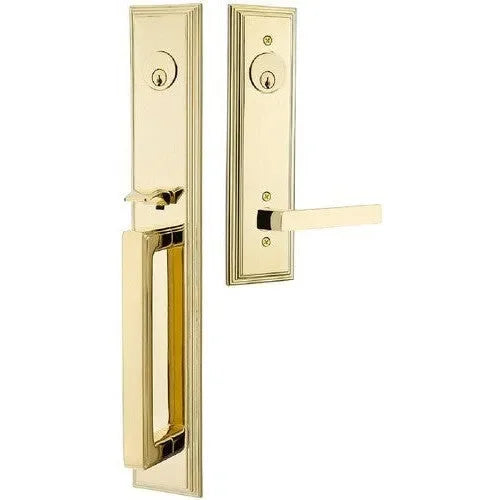 Emtek Melrose Tubular Entrance Handleset With Dumont Lever Unlacquered Brass