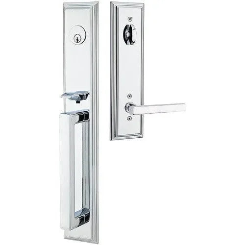 Emtek Melrose Tubular Entrance Handleset With Freestone Lever Polished Chrome