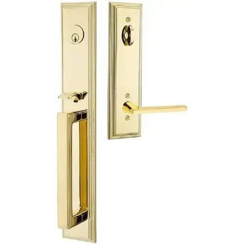 Emtek Melrose Tubular Entrance Handleset With Helios Lever in Unlacquered Brass finish