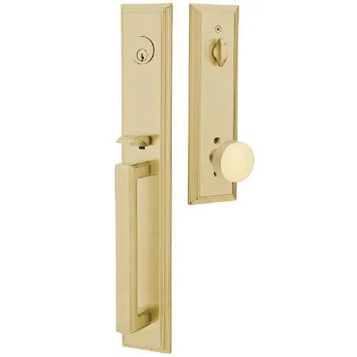 Emtek Melrose Tubular Entrance Handleset With Round Knob Satin Brass