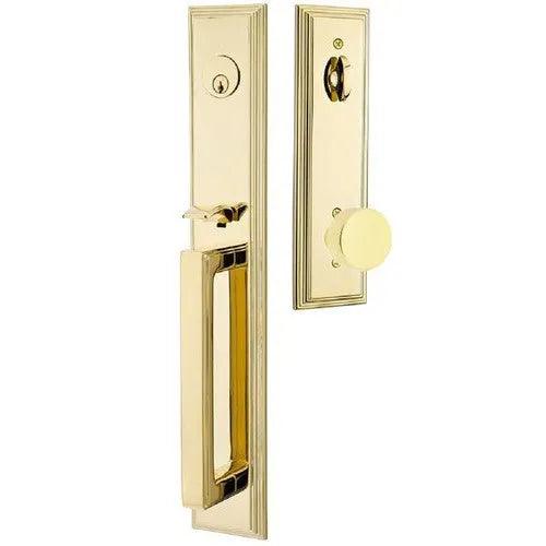 Emtek Melrose Tubular Entrance Handleset With Round Knob Unlacquered Brass