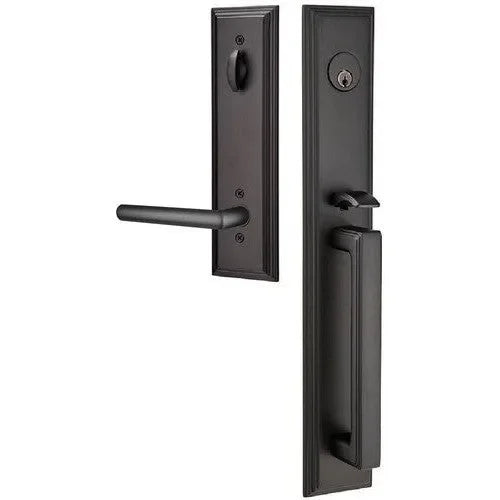Emtek Melrose Tubular Entrance Handleset With Stuttgart Lever Flat Black