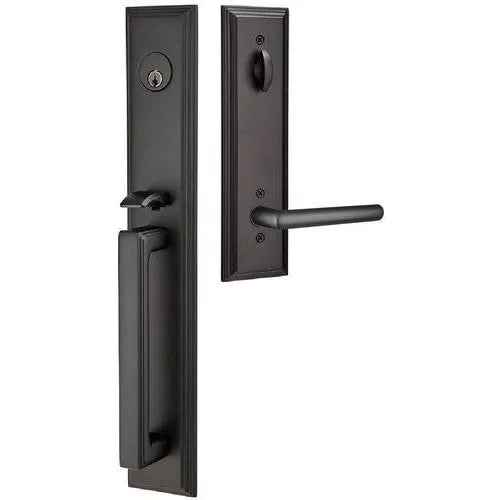 Emtek Melrose Tubular Entrance Handleset With Stuttgart Lever Flat Black