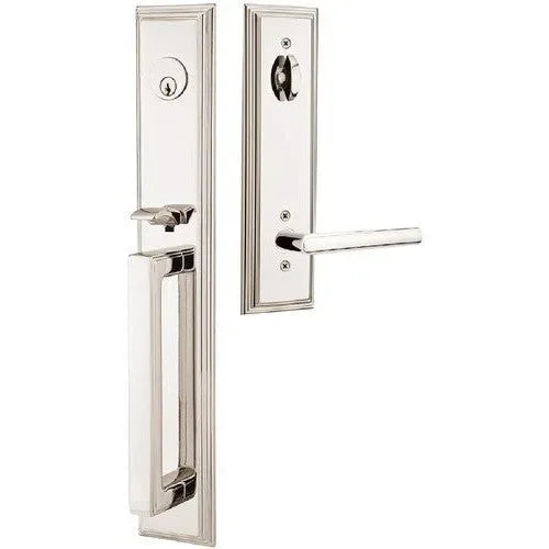 Emtek Melrose Tubular Entrance Handleset With Stuttgart Lever Lifetime Polished Nickel