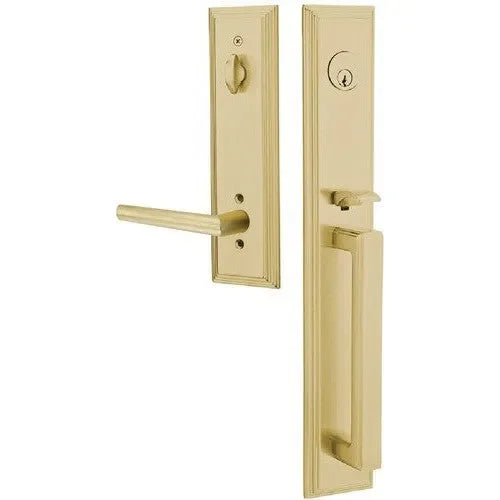 Emtek Melrose Tubular Entrance Handleset With Stuttgart Lever Satin Brass