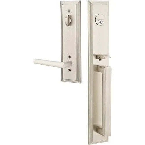 Emtek Melrose Tubular Entrance Handleset With Stuttgart Lever Satin Nickel