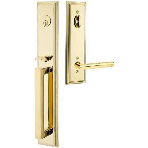 Emtek Melrose Tubular Entrance Handleset With Stuttgart Lever Unlacquered Brass