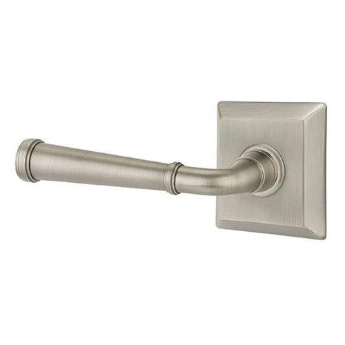 The Emtek Merrimack Lever with Quincy Rosette in Satin Nickel finish