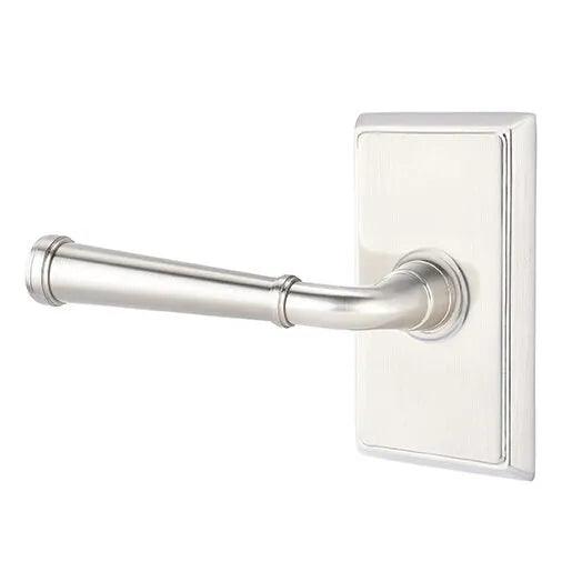 The Emtek Merrimack Lever With Rectangular Rosette in Satin Nickel finish