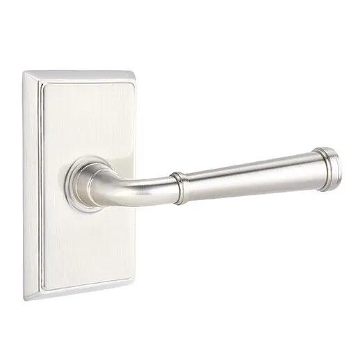 The Emtek Merrimack Lever With Rectangular Rosette in Satin Nickel finish