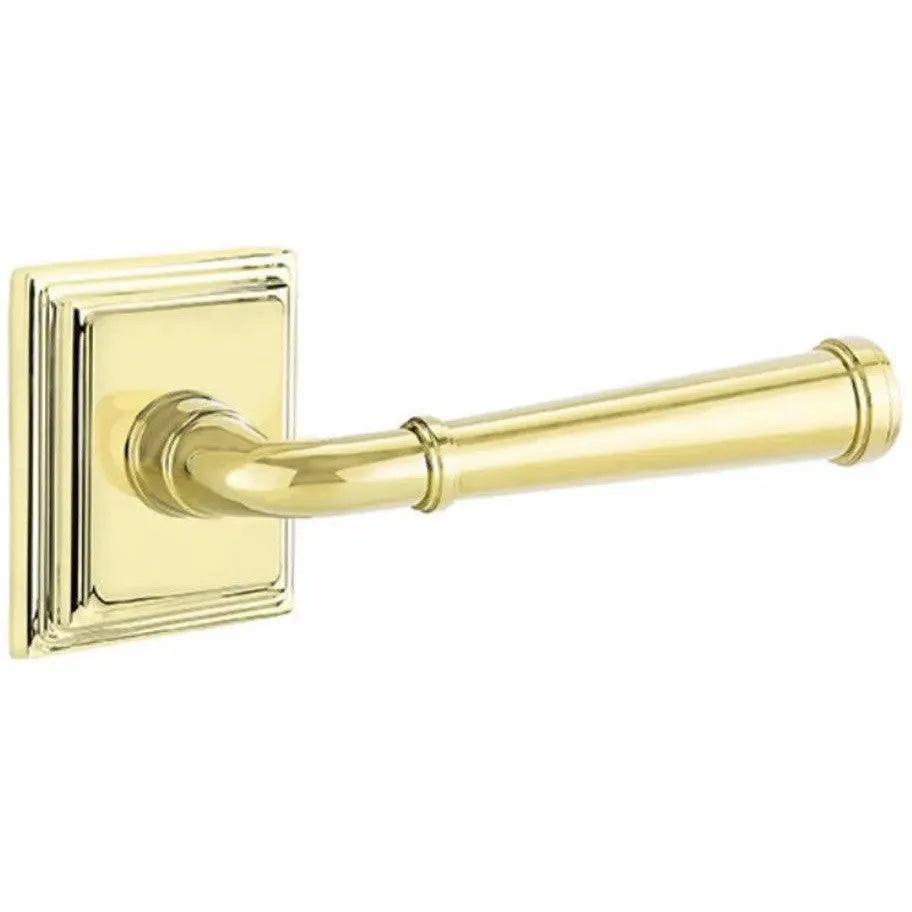 Emtek Merrimack Lever With Wilshire Rosette in Unlacquered Brass finish