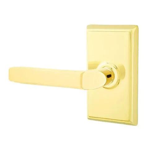 Emtek Milano Lever With Rectangular Rosette in Unlacquered Brass finish