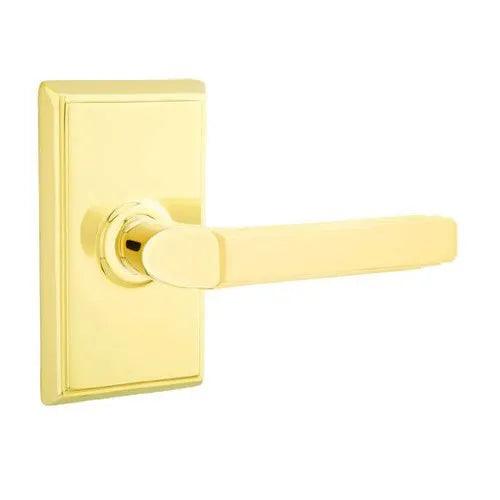 Emtek Milano Lever With Rectangular Rosette in Unlacquered Brass finish