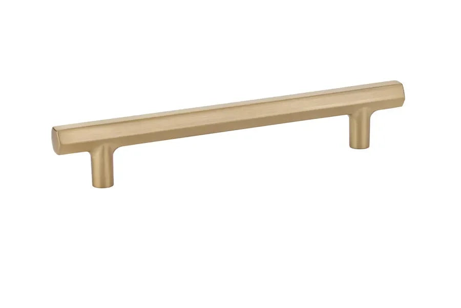 The Emtek Mod Hex Cabinet Pull, 6" Center to Center in Satin Brass finish