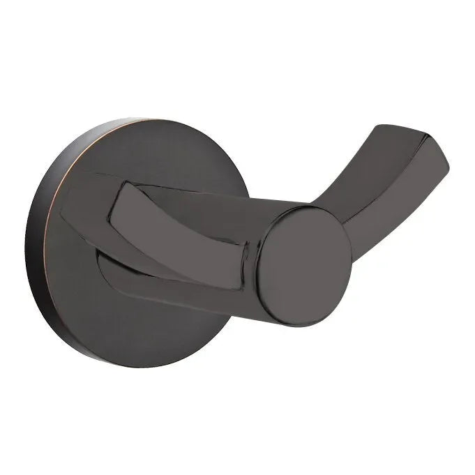 The Emtek Modern Brass Double Hook with Small Disc Rosette in Oil Rubbed Bronze finish.