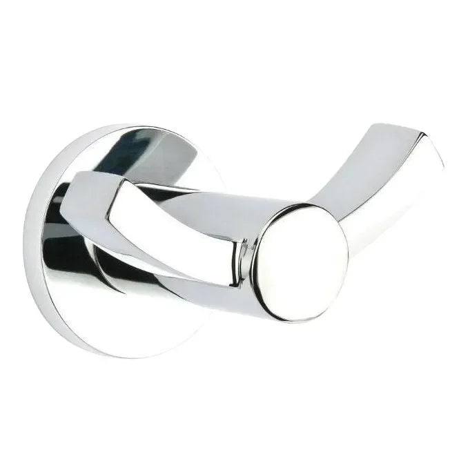 The Emtek Modern Brass Double Hook with Small Disc Rosette in Polished Chrome finish.