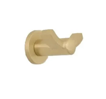 The Emtek Modern Brass Double Hook with Small Disc Rosette in Satin Brass finish.